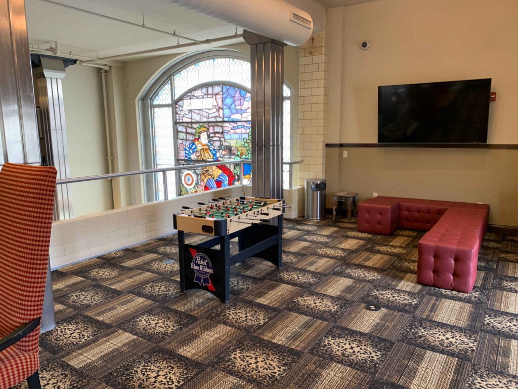 Mezzanine Foozball Stained Glass Window